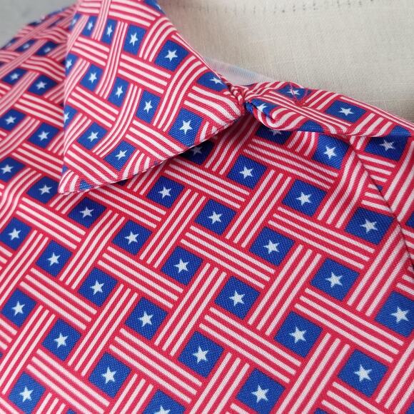 Caddy Cart Golf Polo Shirt Mens Extra Large XL Red Blue Patriotic USA Flag - Picture 4 of 13